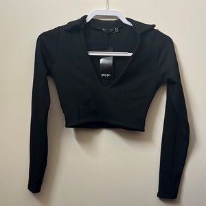 Long sleeved collared crop top